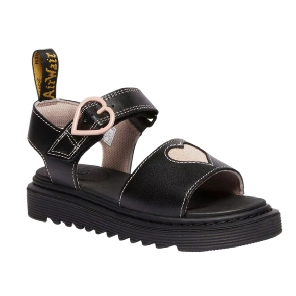 Dr.Martens Junior Marlowe Black Kids Sandals with Heart Detail size 4 Black Pink - Picture 10 of 11